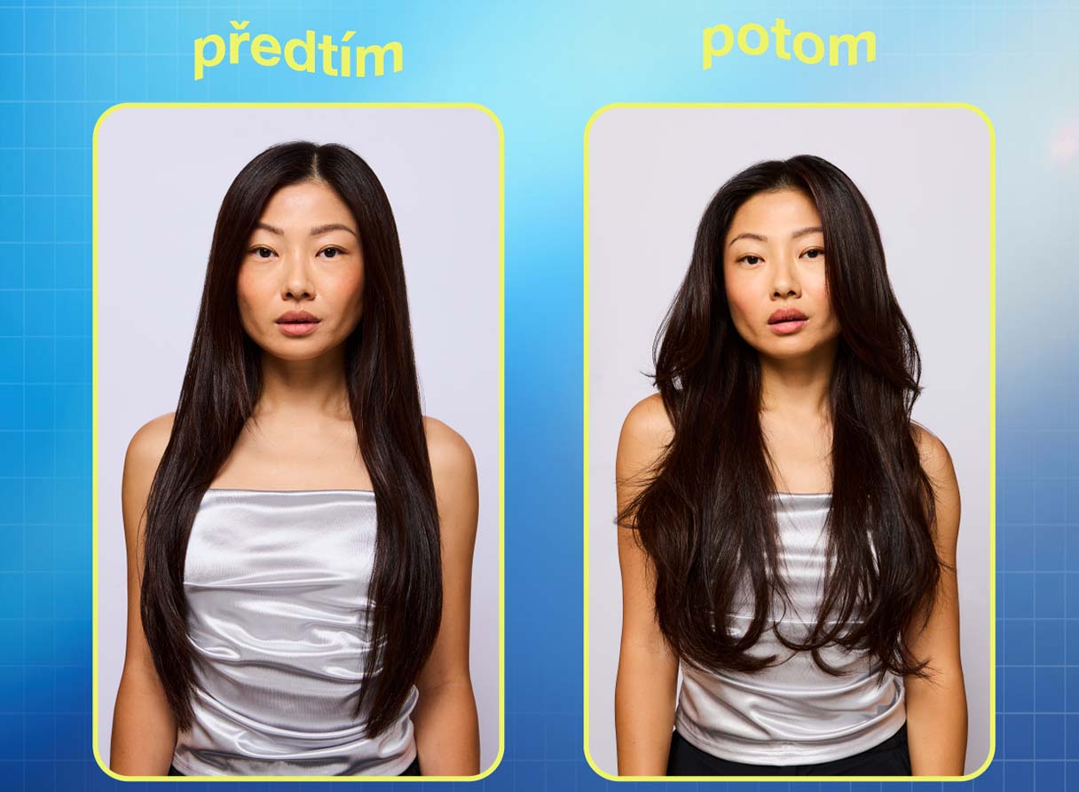 K18 modelka před a po použití objemového spreje